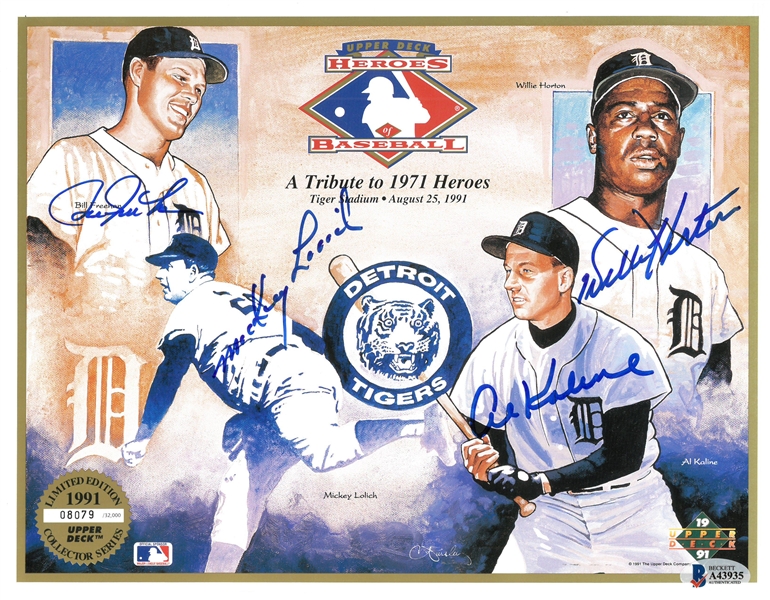 Freehan/Lolich/Kaline/Horton Autographed 8x11 UD Sheet