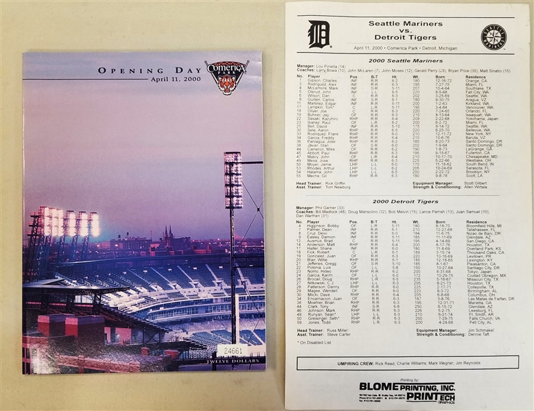Comerica Park Inaugural Game Program with Stat Sheet