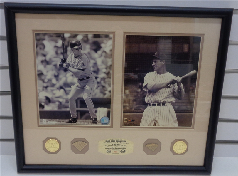 Ripken & Gehrig Game Used Bat Pieces with Framed 8x10s