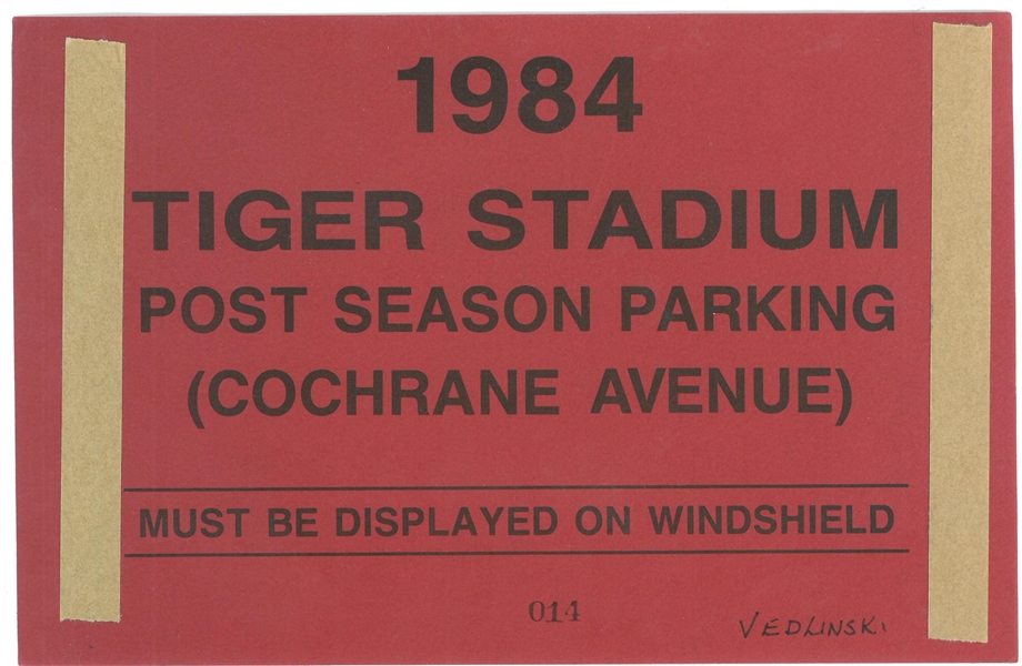 1984 Tiger Stadium Post Season Parking Pass