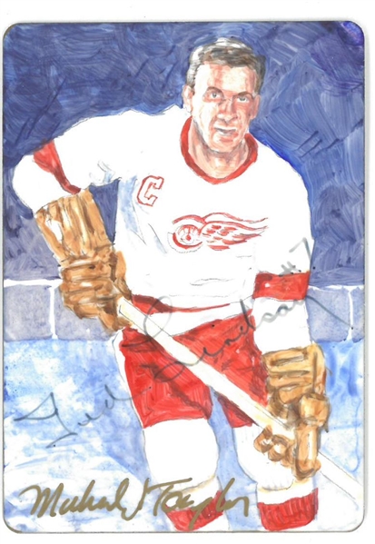 Ted Lindsay Autographed Hand Drawn Ceramic 2.5x3.5 Card