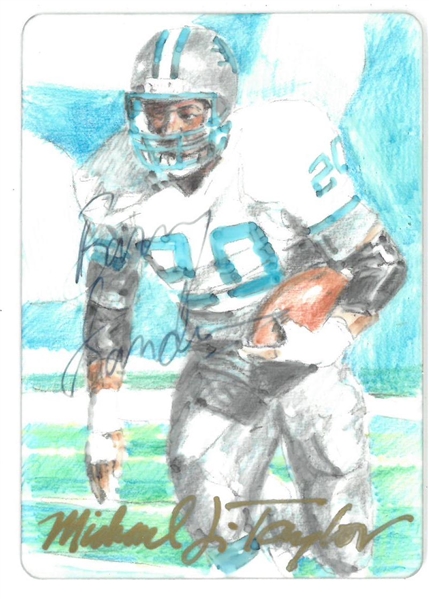 Barry Sanders Autographed Hand Drawn Ceramic 2.5x3.5 Card