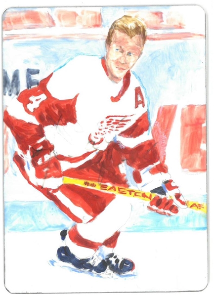 Mark Howe Autographed Hand Drawn Ceramic 2.5x3.5 Card