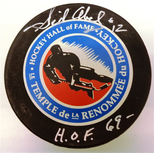Sid Abel Autographed HOF Logo Puck