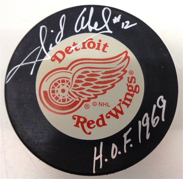 Sid Abel Autographed Red Wings Puck w/ HOF