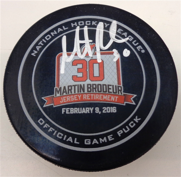 Martin Brodeur Autographed Jersey Retirement Puck
