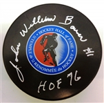 John William Bower Full Name Autographed Hall of Fame Puck w/ HOF
