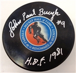 John Paul Bucyk Full Name Autographed Hall of Fame Puck w/ HOF