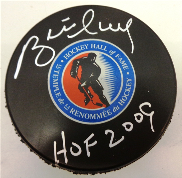 Brett Hull Autographed Hall of Fame Puck w/ HOF