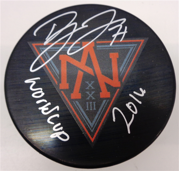 Dylan Larkin Autographed 2016 World Cup Puck Inscribed