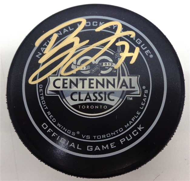 Dylan LArkin Autographed Centennial Classic Game Puck