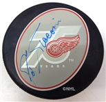 Eddie Giacomin Autographed Red Wings 75 Puck