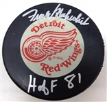 Frank Mahovlich Autographed Red Wings Puck w/ HOF