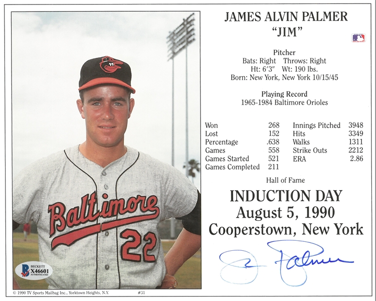Jim Palmer Autographed 8x10 HOF Induction Card
