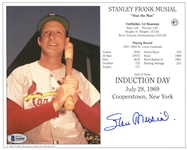 Stan Musial Autographed 8x10 HOF Induction Card