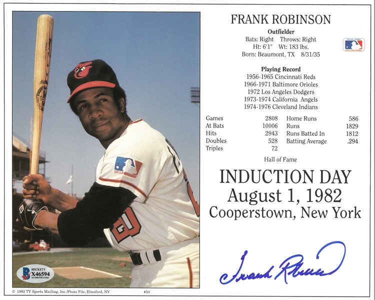 Frank Robinson Autographed 8x10 HOF Induction Card