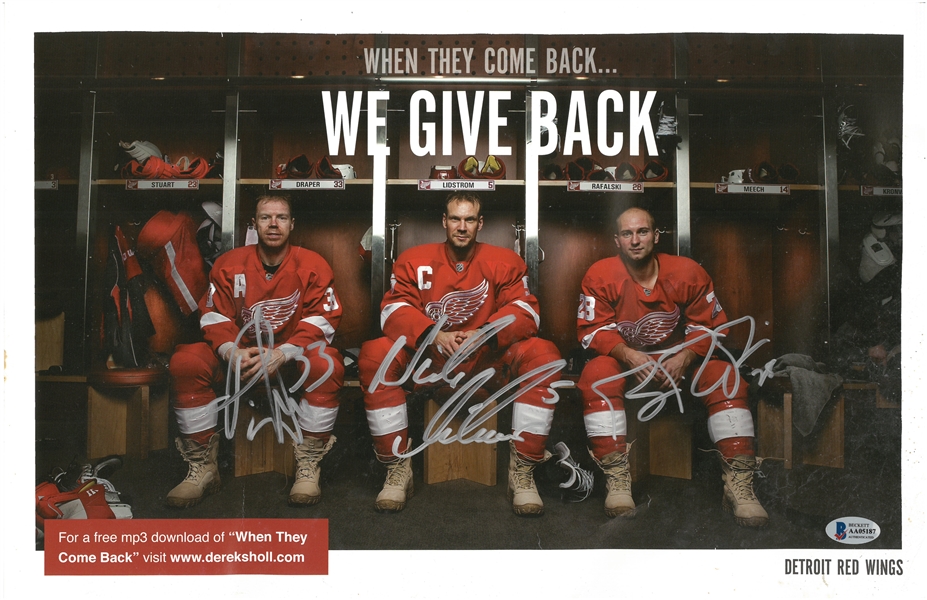 Draper/Lidstrom/Rafalski Autographed 11x17