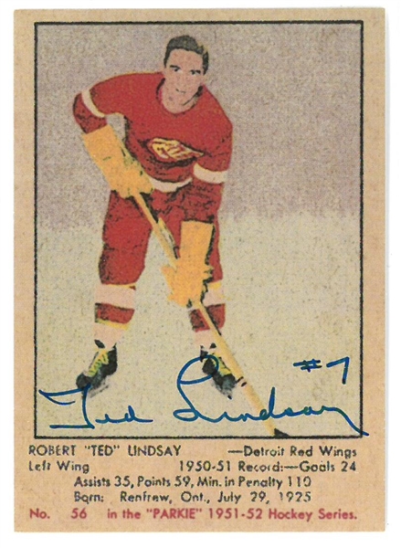 Ted Lindsay Autographed Replica Rookie Card