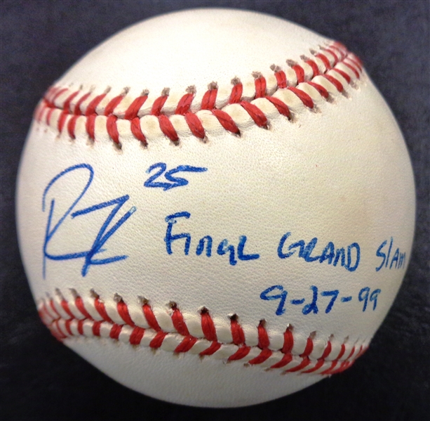 Robert Fick Autographed Baseball w/ Last Grand Slam Inscription