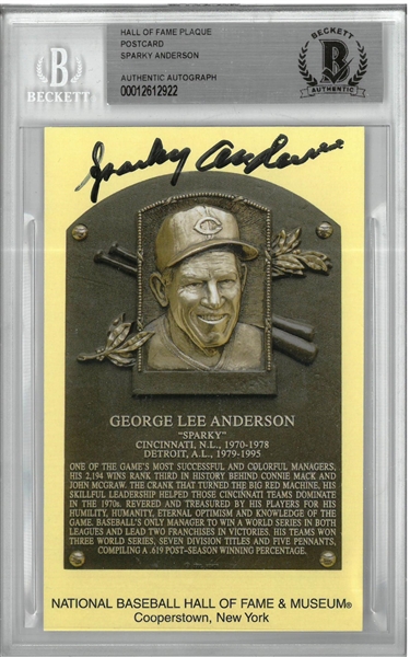 Sparky Anderson Autographed HOF Plaque Postcard