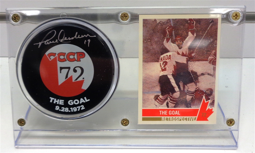 Paul Henderson Autographed "The Goal" Puck and Card Display