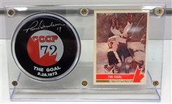 Paul Henderson Autographed The Goal Puck and Card Display