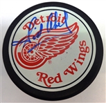 Sid Abel Autographed Large Logo Red Wings Puck