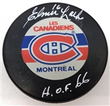 Elmer Lach Autographed Canadiens Puck