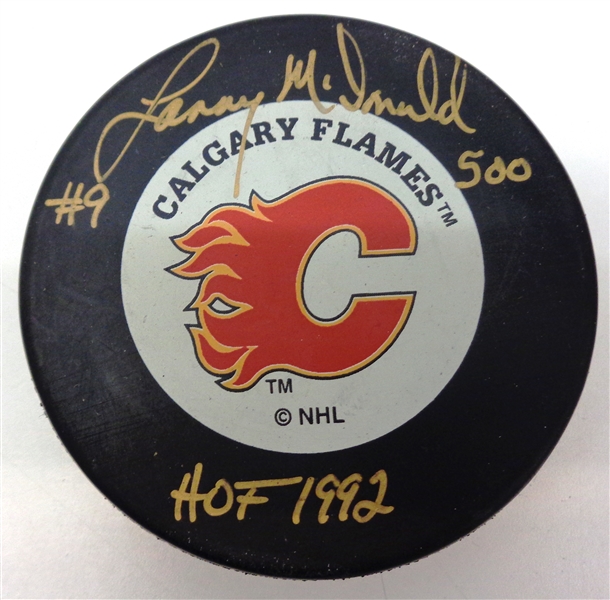 Lanny McDonald Autographed Flames Puck