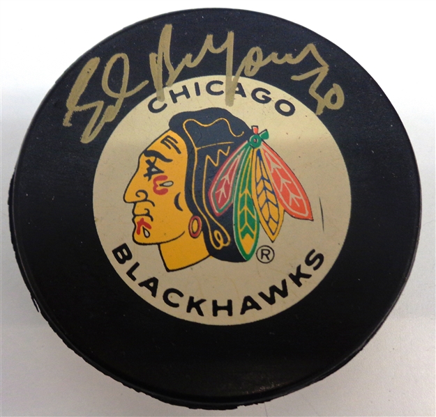 Ed Belfour Autographed Blackhawks Puck