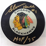Glenn Hall Autographed Blackhawks Puck w/ HOF