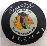 Pierre Pilote Autographed Blackhawks Puck w/ HOF