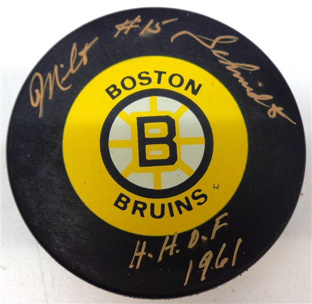 Milt Schmidt Autographed Bruins Puck