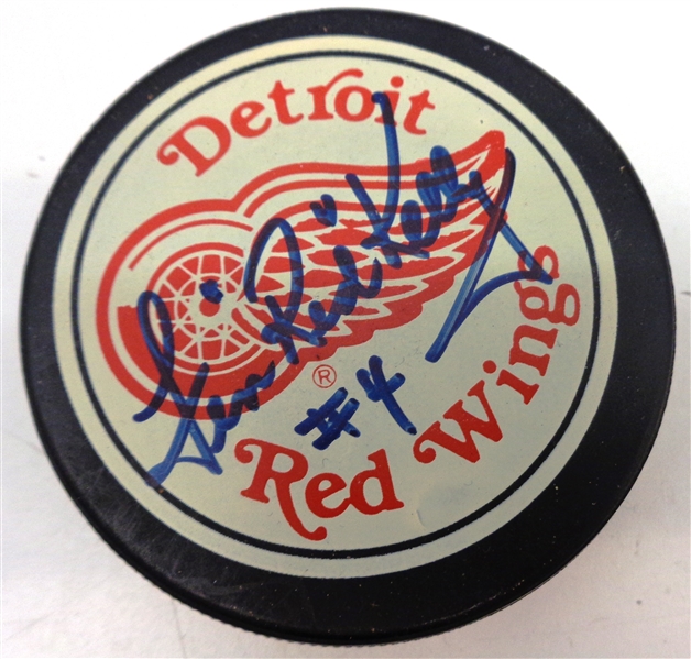 Len "Red" Kelly Autographed Red Wings Large Logo Puck