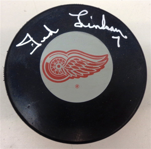 Ted Lindsay Autographed Red Wings Puck