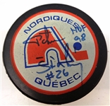 Peter Stastny Autographed Nordiques Puck w/ HOF