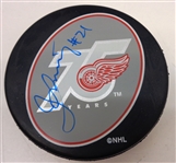 Borje Salming Autographed Red Wings 75 Puck