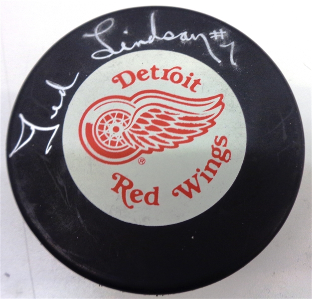 Ted Lindsay Autographed Red Wings Puck