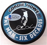 Gordie Howe Autographed 6 Decades Puck