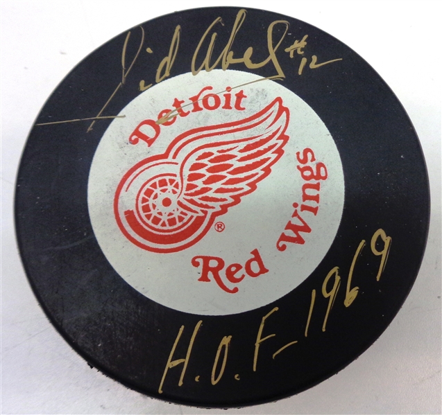 Sid Abel Autographed Red Wings Puck w/ HOF