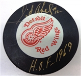 Sid Abel Autographed Red Wings Puck w/ HOF