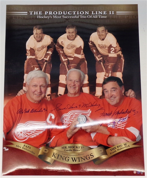 Production Line 2 Autographed 16x20 - Howe/Delvecchio/Mahovlich