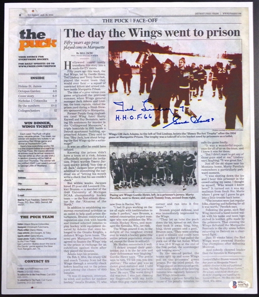 Ted Lindsay & Gordie Howe Autographed 12x14 News Reprint