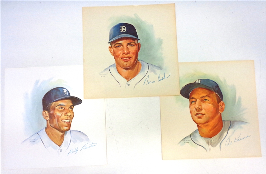 Lot of 3 1962 Colicki Lithographs - Kaline/Cash/Bruton