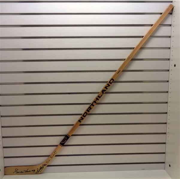 Production Line Autographed Stick - Howe/Abel/Lindsay