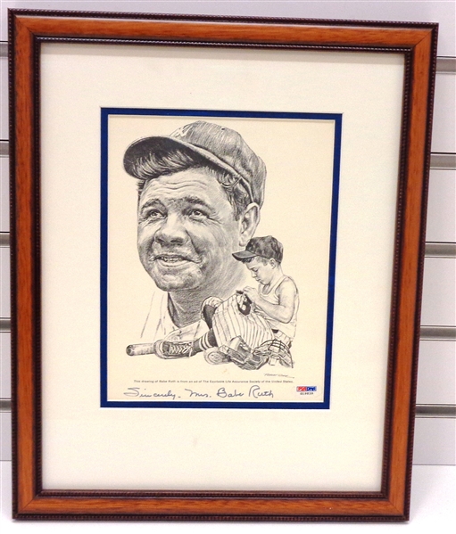 Mrs. Babe Ruth Autographed 8x10 Framed Sketch