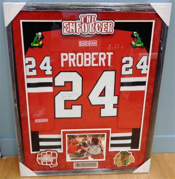 Bob Probert Autographed Framed Jersey & 8x10 (pick up only)