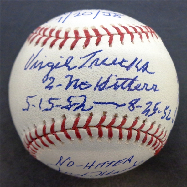 Detroit Tigers No Hitters Ball Signed by 5 & Inscribed