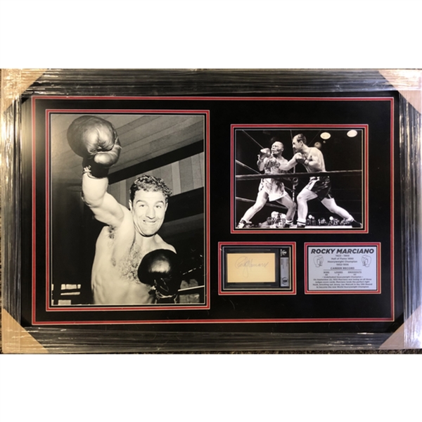 Rocky Marciano Autographed 3x5 Index Card Framed Display (Pick up only)