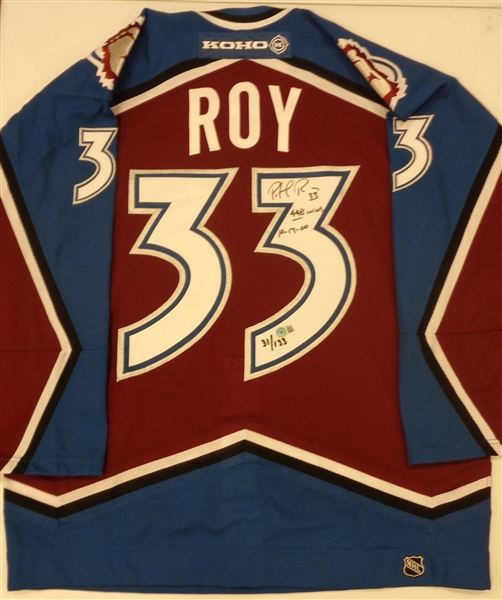 Patrick Roy Autographed Avalanche Authentic Jersey Inscribed L/E